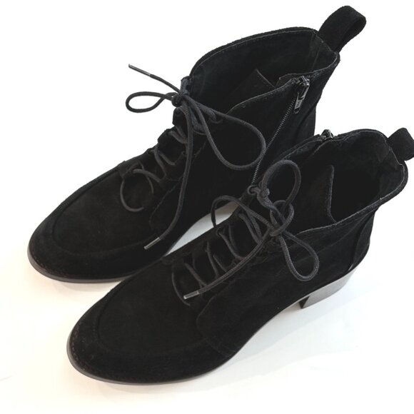 Kurt Geiger Black Suede Lace Up Ankle Boots Block Heel Sz 37 US 36.5-7 Spain - Picture 2 of 11